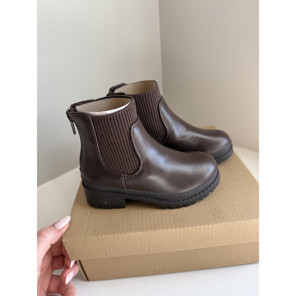 NWB Steve Madden Kids Hazzel Leather Ankle Boot Chocolate Brown Size 8 Kids [jb] - Picture 3 of 12